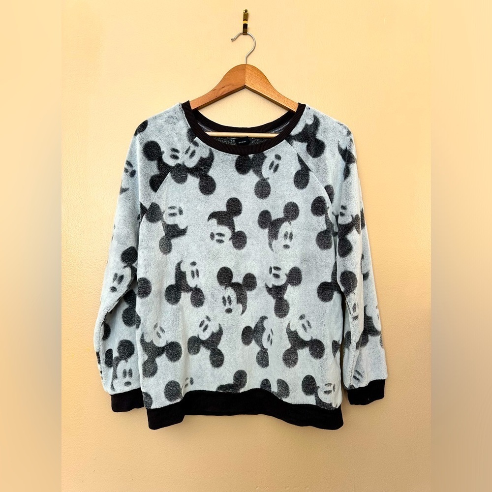 Disney Mickey Sweatshirt Plush Burn out design Gray Black SZ L Women’s
